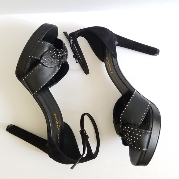 Saint Laurent Shoes - Saint Laurent Leather Metal Studded Platform Sandals Size 39.5 Black